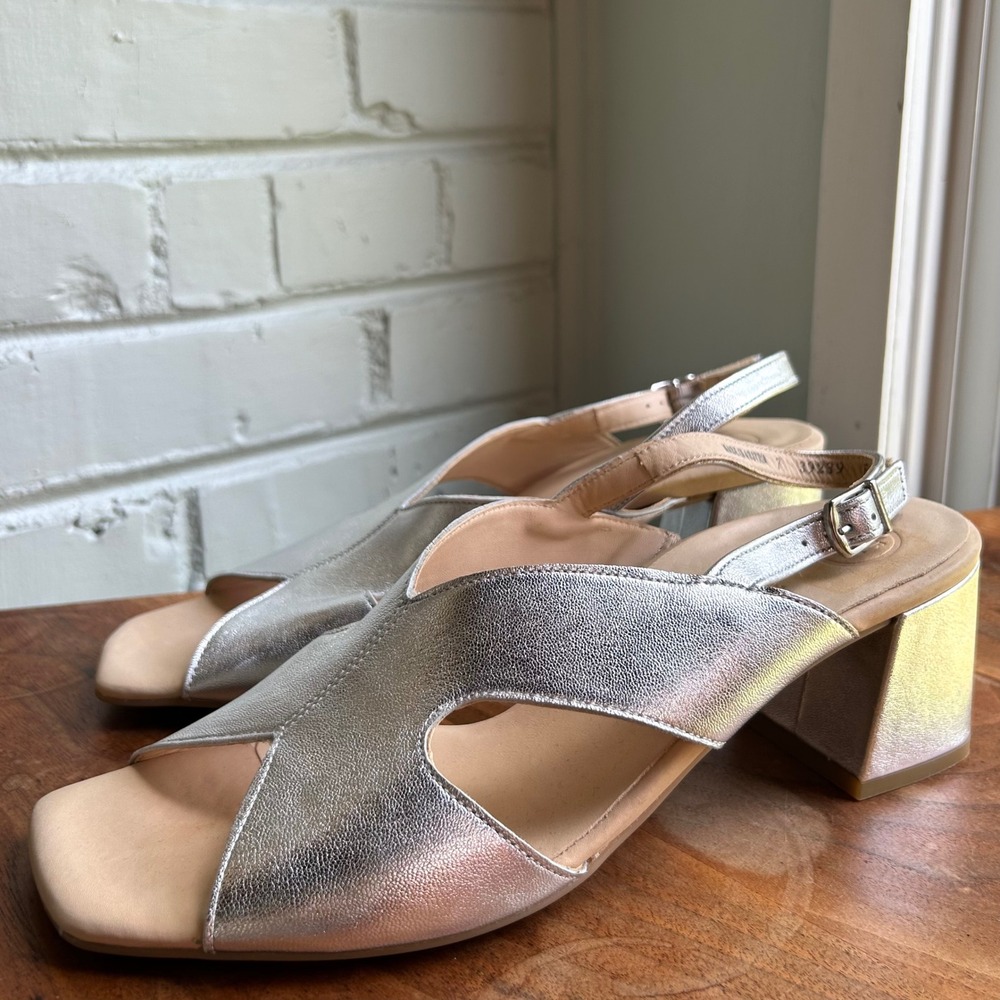 Paul Green Remy Slingback Sandal Aluminum Metallic Nappa UK 7 US 9.5 Comfort